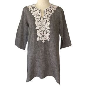 Roller Rabbit Anthropologie 100% Linen Tunic Top Dress Women’s Small Embroidered